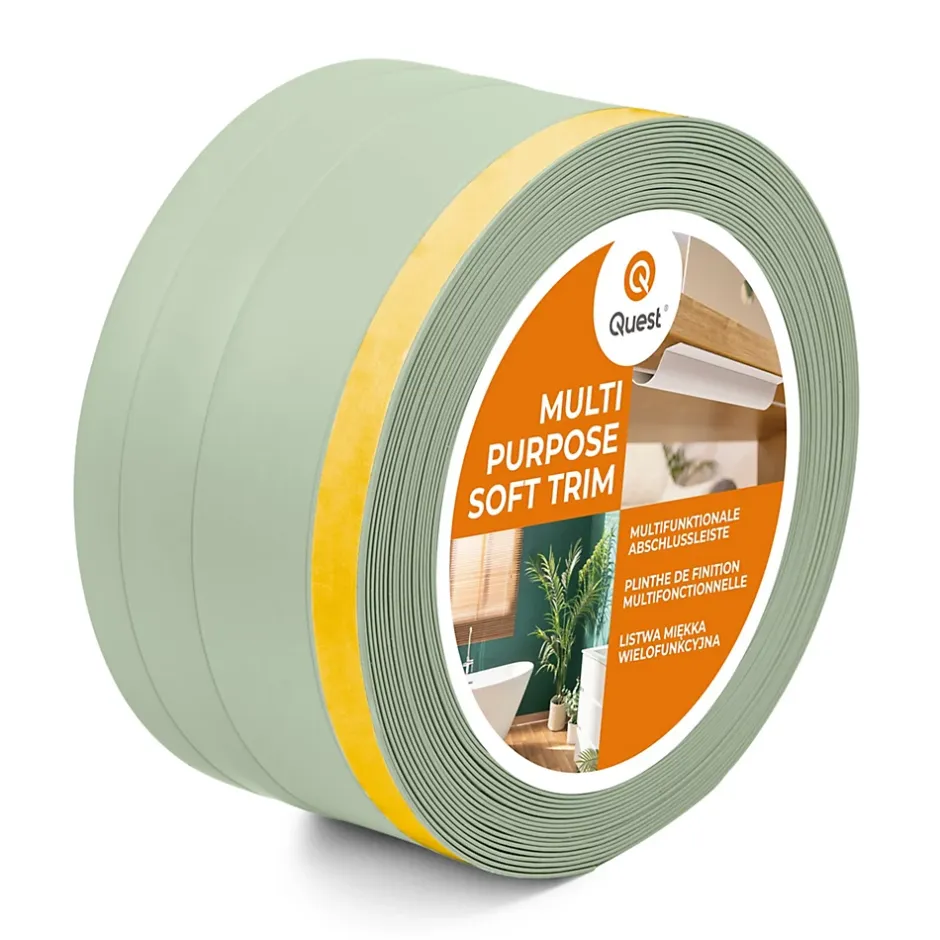 Quest Plinthe de finition W2 en PVC 4,en,1 120 mm, baguette autocollante, masquante, plinthe souple pour sol et mur, vert clair, 10 m