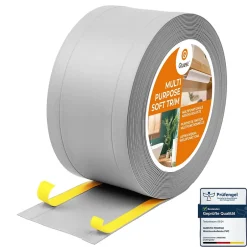 Quest Plinthe de finition W1 en PVC 6,en,1 120 mm, baguette autocollante, masquante, plinthe souple pour sol et mur, gris, 15 m