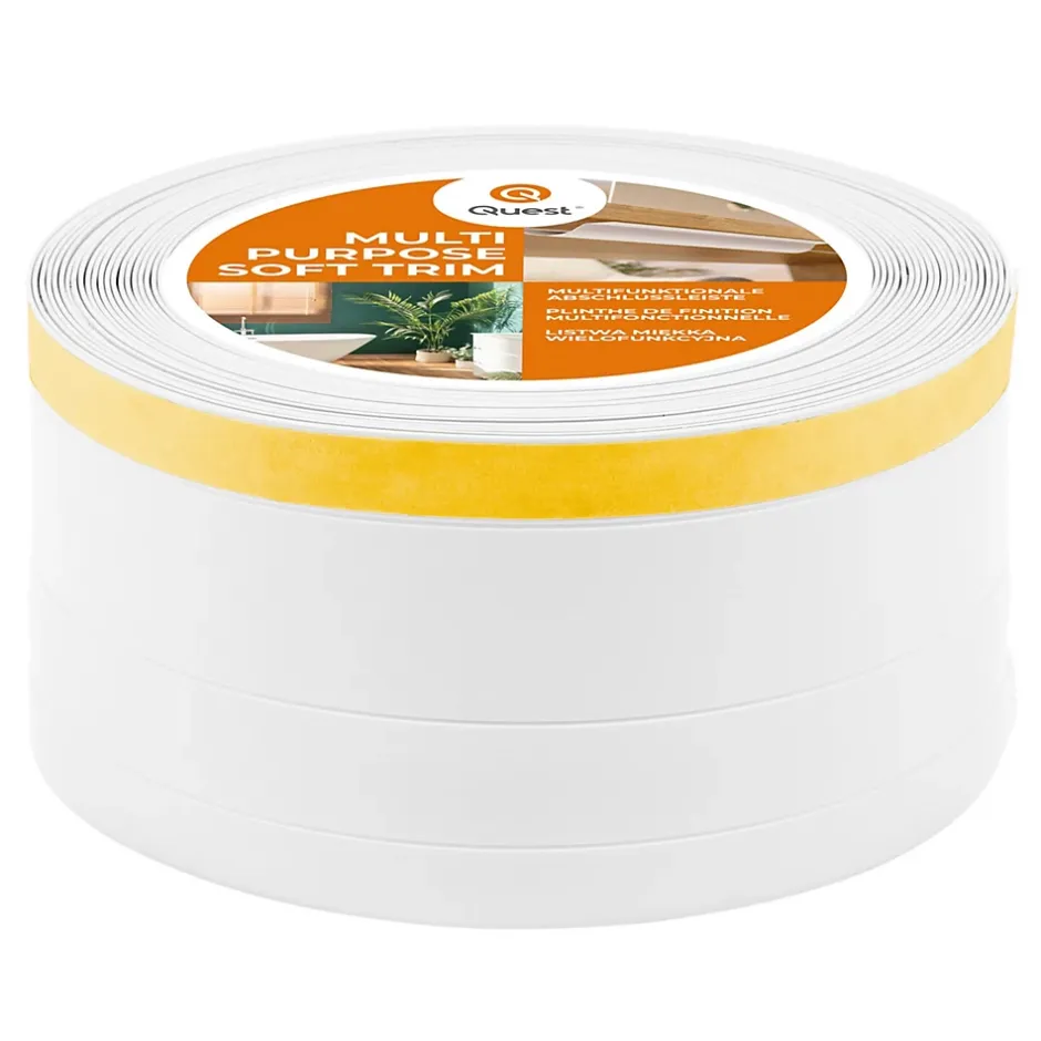 Plinthe de finition W2 en PVC 4,en,1 120 mm, baguette autocollante, masquante, plinthe souple pour sol et mur, blanc, 5 m-Quest New