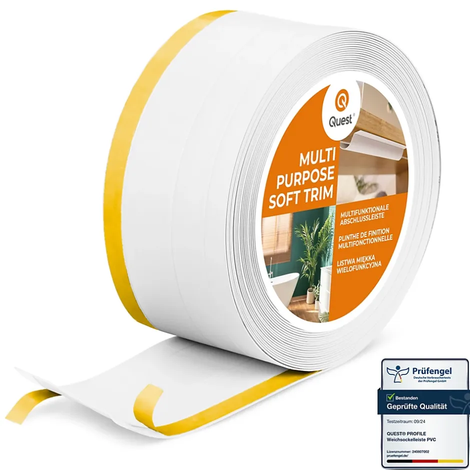 Plinthe de finition W2 en PVC 4,en,1 120 mm, baguette autocollante, masquante, plinthe souple pour sol et mur, blanc, 5 m-Quest New