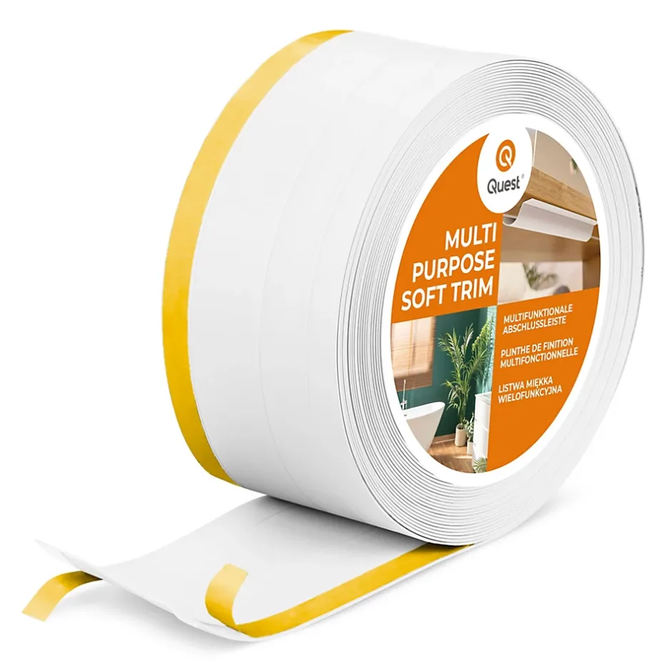 Plinthe de finition W2 en PVC 4,en,1 120 mm, baguette autocollante, masquante, plinthe souple pour sol et mur, blanc, 5 m-Quest New