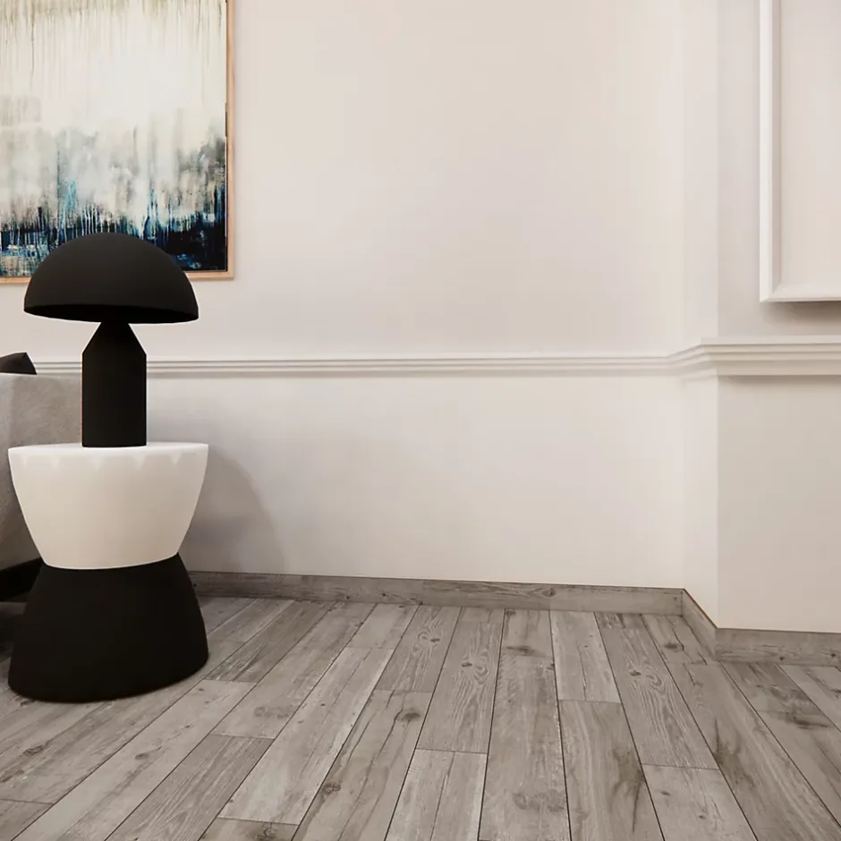 GoodHome Plinthe en carrelage effet chêne gris mat L.45 cm x l.8 cm x ép.10 mm, Vintage Oak