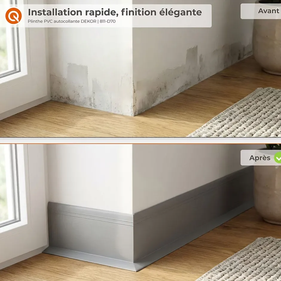 Plinthe en PVC autocollante, plinthe flexible DEKOR, 70x20mm, noir, 70x20 mm, 10 m-Quest New