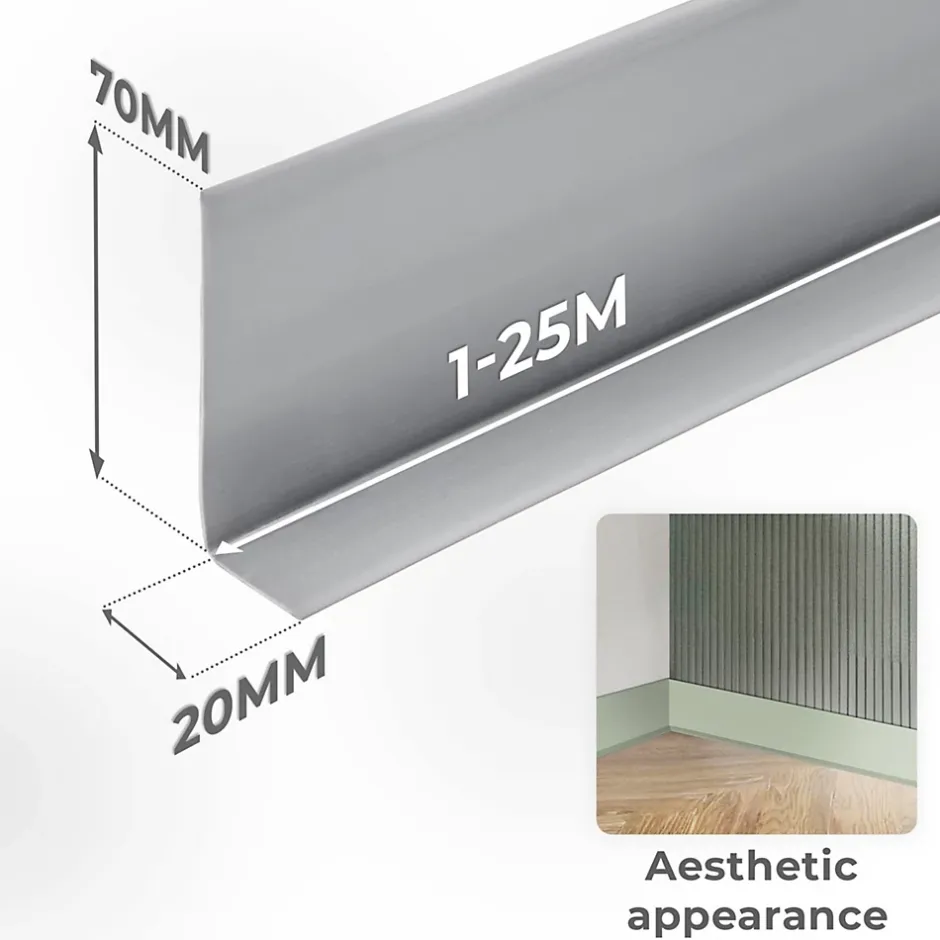 Quest Plinthe en PVC Flexible 70x20mm, 1m, Plinthe Souple et Élastique pour Finitions et Surfaces de Jonction, gris