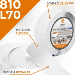 Quest Plinthe en PVC Flexible 70x20mm, 5m, Plinthe Souple et Élastique pour Finitions et Surfaces de Jonction, blanc