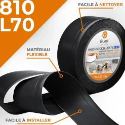 Quest Plinthe en PVC Flexible 70x20mm, 5m, Plinthe Souple et Élastique pour Finitions et Surfaces de Jonction, noir