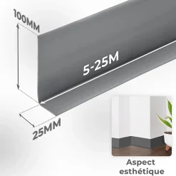 Quest Plinthe en PVC Flexible 100x25mm, 5m, Plinthe Souple et Élastique pour Finitions et Surfaces de Jonction, blanc