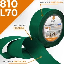 Plinthe en PVC Flexible 70x20mm, 15m, Plinthe Souple et Élastique pour Finitions et Surfaces de Jonction, vert-Quest Hot