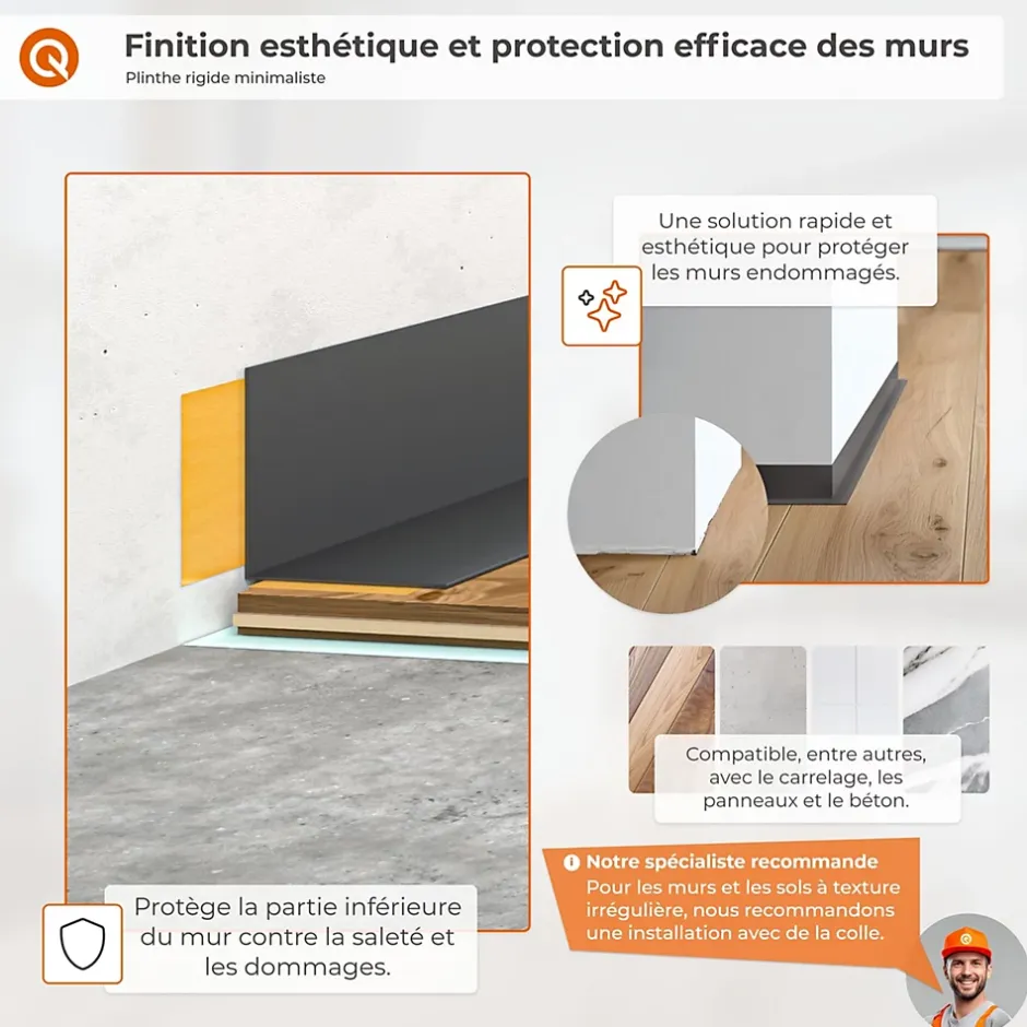 Plinthe PVC rigide 35x18 mm, Plinthe murale autocollante, decorative, 200 cm, marron-Quest Online