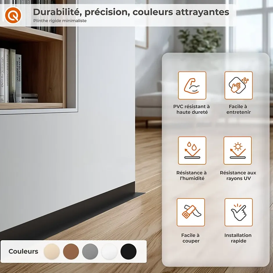 Quest Plinthe PVC rigide 20x20 mm, Plinthe murale décorative, 200 cm, noir