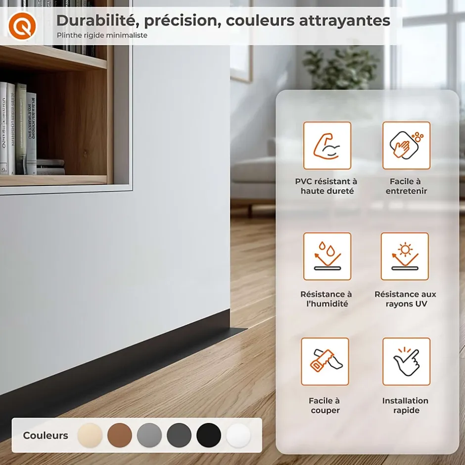 Quest Plinthe PVC rigide 50x20 mm, Plinthe murale autocollante, decorative, 200 cm, marron