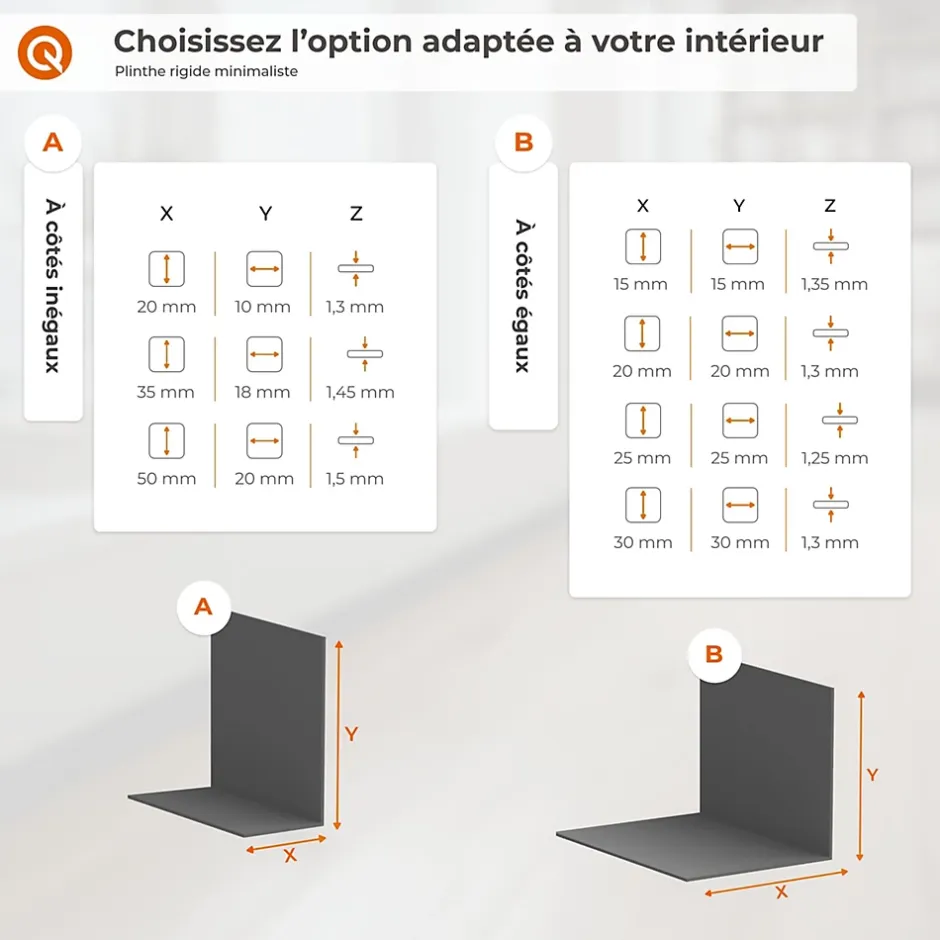 Quest Plinthe PVC rigide 25x25 mm, Plinthe murale décorative, 200 cm, blanc