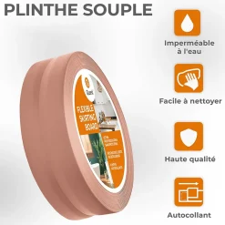 Plinthe Souple Auto-Adhésive en PVC 50x20mm, 25m, Bande Flexible, Facile à Installer, sur Toutes les Surfaces, brun clair-Quest Online
