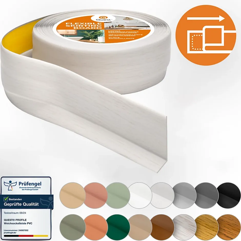Plinthe Souple Auto-Adhésive en PVC 50x20mm, 10m, Bande Flexible, Facile à Installer, sur Toutes les Surfaces, bouleau-Quest Best