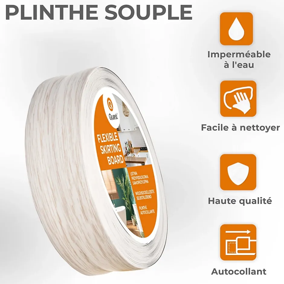 Plinthe Souple Auto-Adhésive en PVC 50x20mm, 10m, Bande Flexible, Facile à Installer, sur Toutes les Surfaces, bouleau-Quest Best