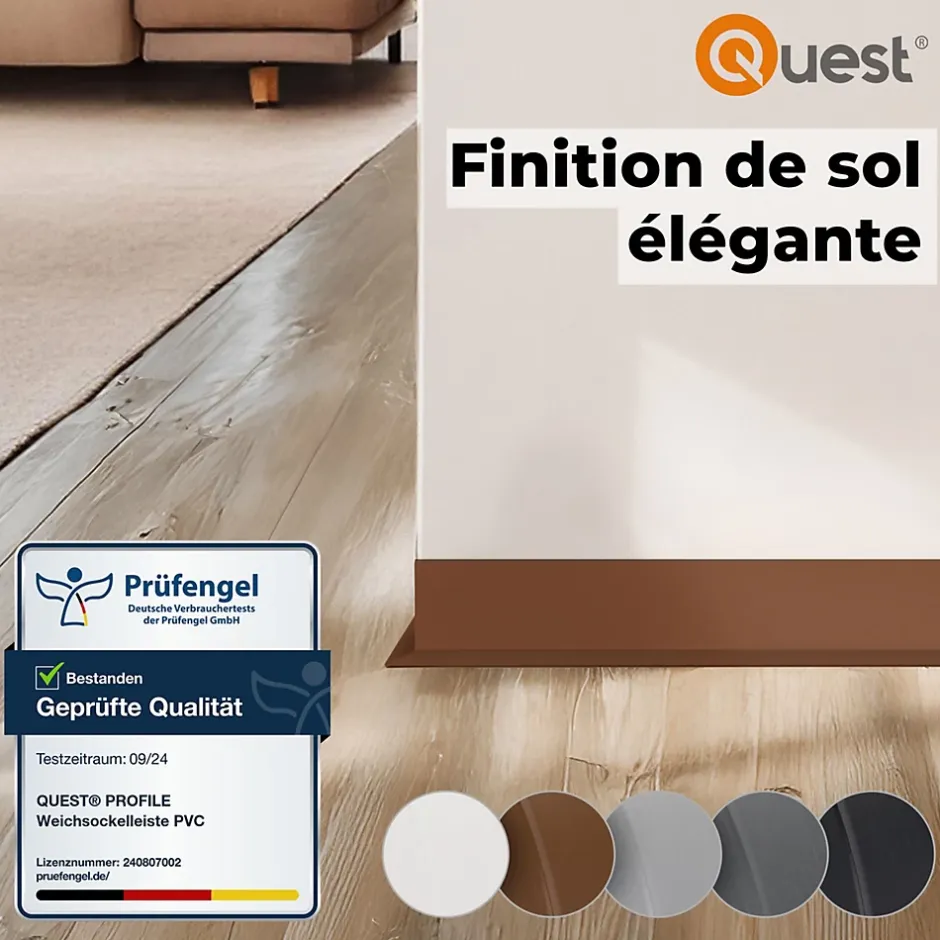 Plinthe Souple Auto-Adhésive en PVC 100x25mm, 25m, Bande Flexible, Facile à Installer, Adaptée à Toutes Surfac, gris foncé-Quest New