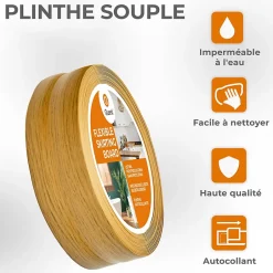 Plinthe Souple Auto-Adhésive en PVC 50x20mm, 25m, Bande Flexible, Facile à Installer, sur Toutes les Surfaces, chêne-Quest
