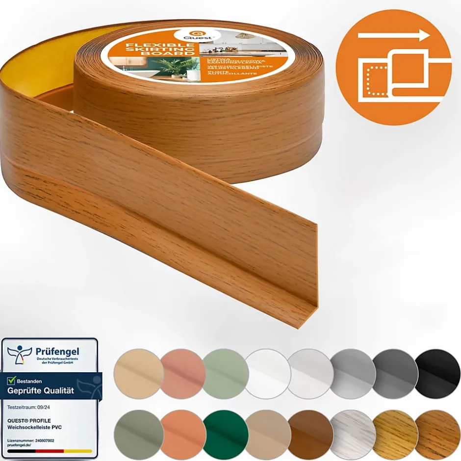 Plinthe Souple Auto-Adhésive en PVC 50x20mm, 25m, Bande Flexible, Facile à Installer, sur Toutes les Surfaces, chêne rustique-Quest Sale