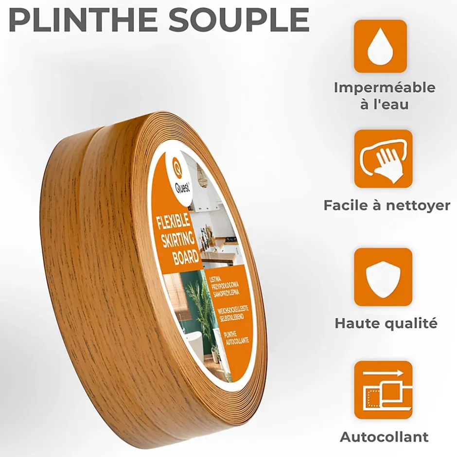 Plinthe Souple Auto-Adhésive en PVC 50x20mm, 25m, Bande Flexible, Facile à Installer, sur Toutes les Surfaces, chêne rustique-Quest Sale