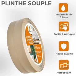 Plinthe Souple Auto-Adhésive en PVC 50x20mm, 10m, Bande Flexible, Facile à Installer, sur Toutes les Surfaces, beige-Quest Online