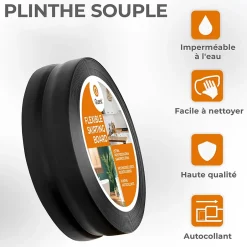 Plinthe Souple Auto-Adhésive en PVC 50x20mm, 25m, Bande Flexible, Facile à Installer, sur Toutes les Surfaces, noir-Quest Hot