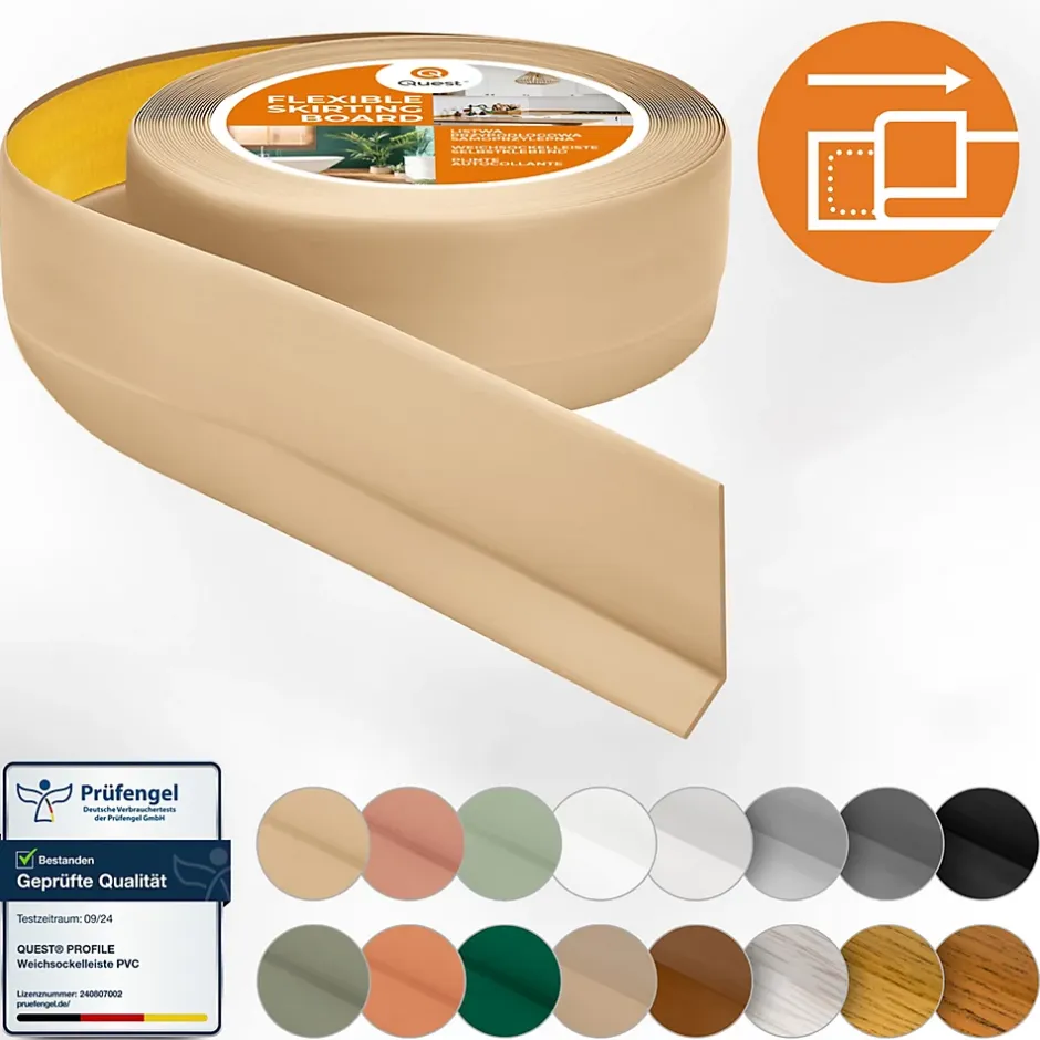 Plinthe Souple Auto-Adhésive en PVC 50x20mm, 25m, Bande Flexible, Facile à Installer, sur Toutes les Surfaces, sablonneux-Quest Hot