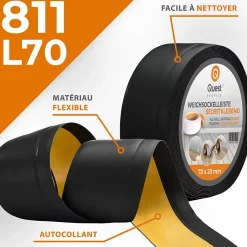 Quest Plinthe Souple Auto-Adhésive en PVC 70x20mm, 1m, Bande Flexible, Facile à Installer, Adaptée à Toutes Surfaces, noir