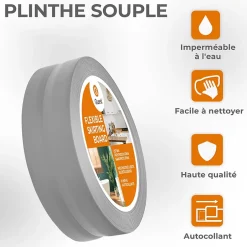 Quest Plinthe Souple Auto-Adhésive en PVC 50x20mm, 10m, Bande Flexible, Facile à Installer, sur Toutes les Surfaces, gris