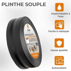 Quest Plinthe Souple Auto-Adhésive en PVC 32x23mm, 5m, Bande Flexible, Facile à Installer, sur Toutes les Surfaces, noir