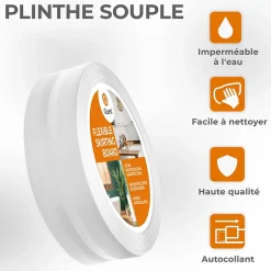 Quest Plinthe Souple Auto-Adhésive en PVC 50x20mm, 10m, Bande Flexible, Facile à Installer, sur Toutes les Surfaces, gris clair
