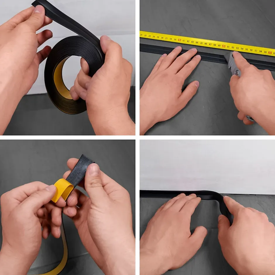 Quest Plinthe Souple Auto-Adhésive en PVC 18x18mm, 15m, Bande Élastique pour Finitions et Étanchéité des Jonctions, gris clair