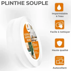 Plinthe Souple Auto-Adhésive en PVC 50x20mm, 5m, Bande Flexible, Facile à Installer, sur Toutes les Surfaces, blanc-Quest Sale