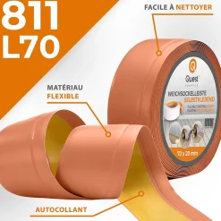 Quest Plinthe Souple Auto-Adhésive en PVC 70x20mm, 10m, Bande Flexible, Facile à Installer, Adaptée à Toutes Surface, brique