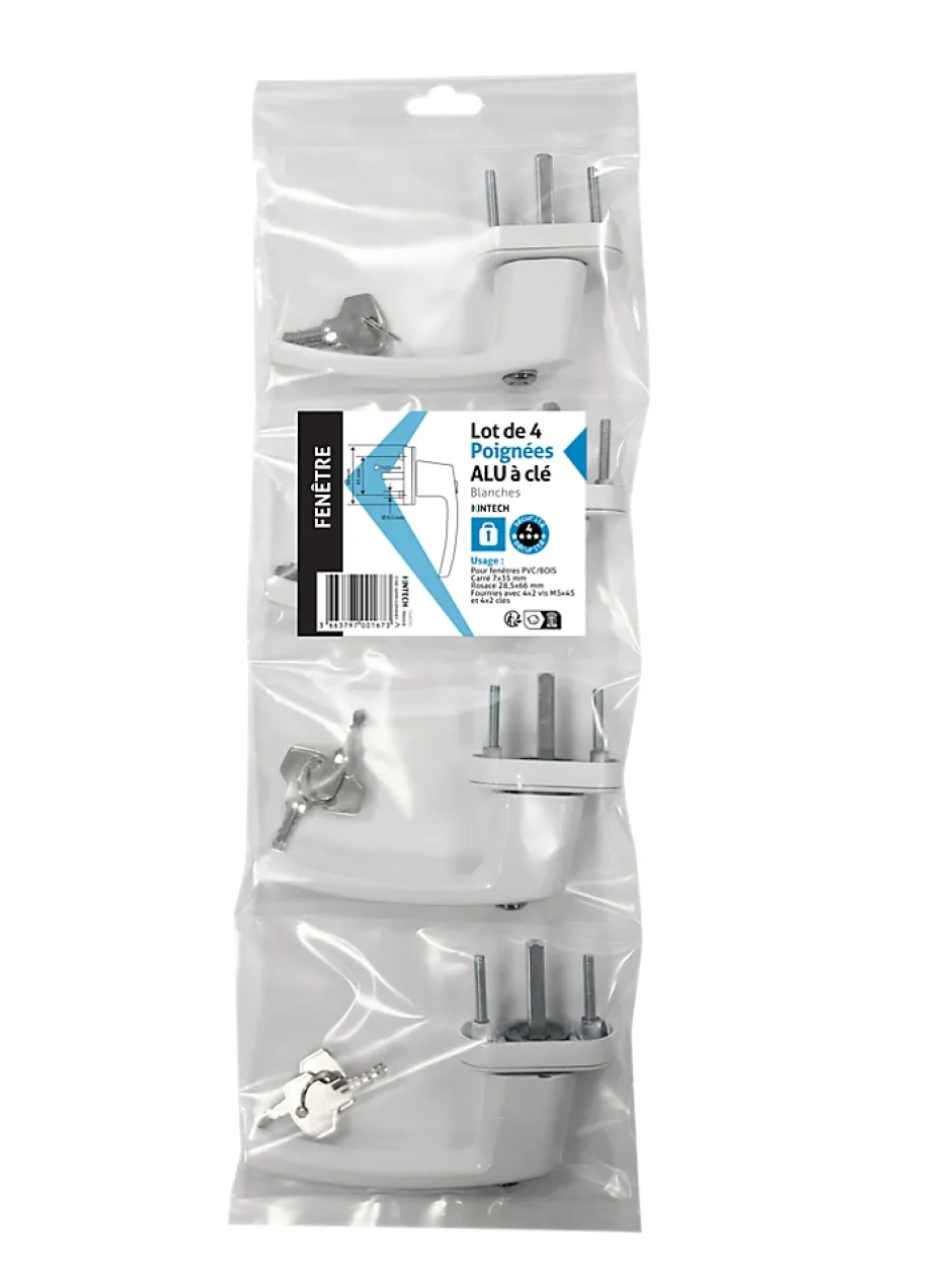 Poignée alu à clé blanc pour fenêtre L.125 mm vendue par 3 pièces-Acbat Sale