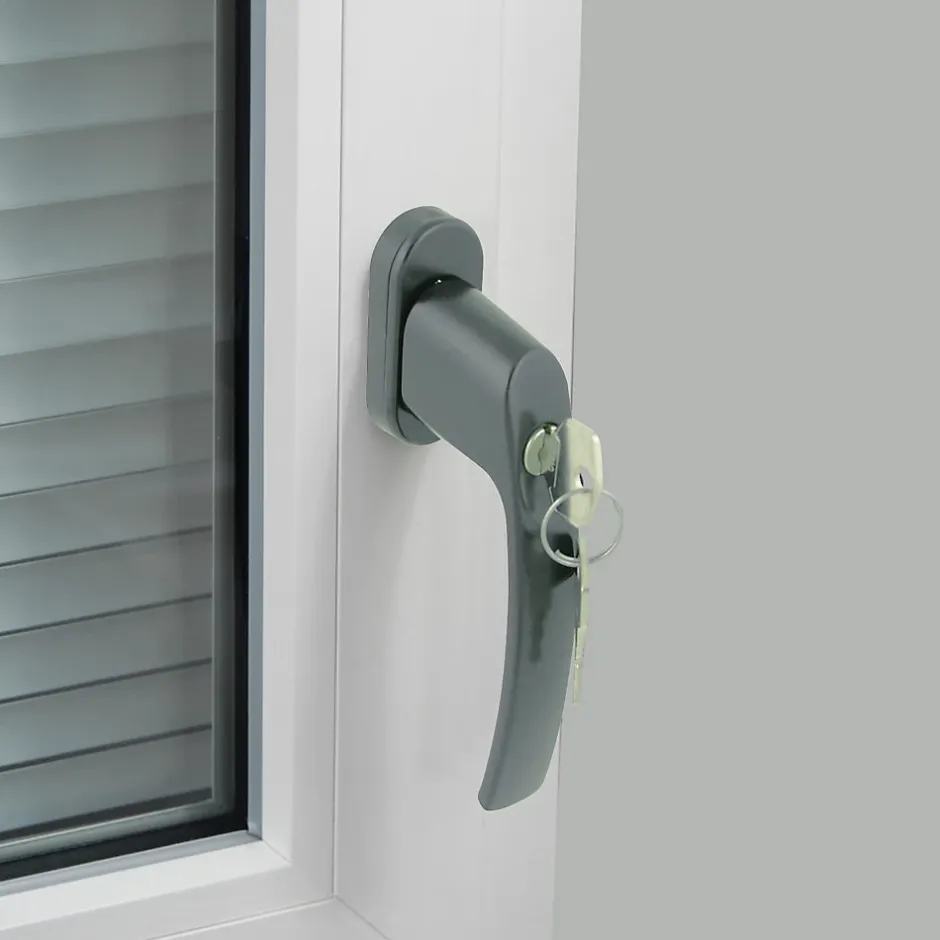 Poignée de fenêtre Minianc avec clé PVC fer aluminium gris l.2,9 x H.15,4 x P.6 cm