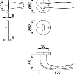 Poignée de porte sur rosace ronde - New York - - inox mat - Clé L-Hoppe