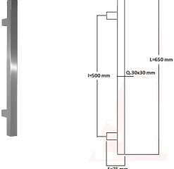 Poignée de tirage Carrée 30x30 mm - Entraxe500 - S75 - L650 mm - INOX 304 poli-Hardwarexchange Discount