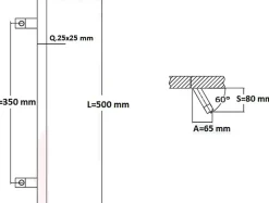 Poignée de tirage Carrée 25x25 mm - Entraxe350 - S80 - A65 - L500 mm - incliné 60 - INOX 304 Laqué RAL 9005 Noir Mat-Hardwarexchange Clearance