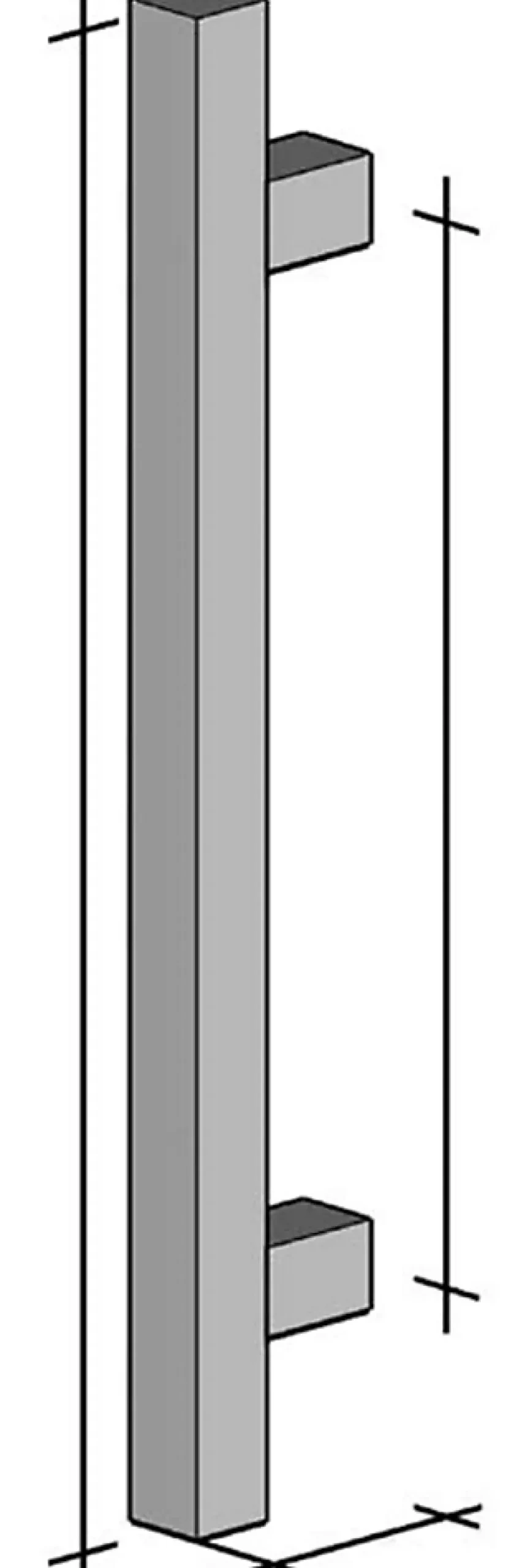 Poignée de tirage Carrée 25x25 mm - Entraxe350 - S70 - L500 mm - INOX 304 poli-Hardwarexchange