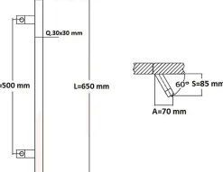 Poignée de tirage Carrée 30x30 mm - Entraxe500 - S85 - A70 - L650 mm - incliné 60 - INOX 304 Laqué RAL 9005 Noir Mat-Hardwarexchange Online