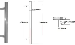 Poignée de tirage Carrée 30x30 mm - Entraxe500 - S85 - A70 - L650 mm - incliné 60 - INOX 304 Laqué RAL 9005 Noir Mat-Hardwarexchange Online