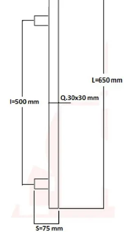 Hardwarexchange Poignée de tirage Carrée 30x30 mm - Entraxe500 - S75 - L650 mm - INOX 304 Laqué RAL 9005 Noir Mat