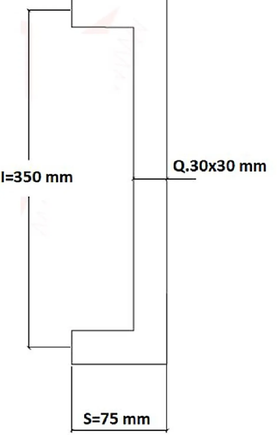 Poignée de tirage Carrée 30x30 mm - Entraxe350 mm - INOX 304 Laqué RAL 9005 Noir Mat-Hardwarexchange Outlet