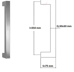 Poignée de tirage Carrée 30x30 mm - Entraxe350 mm - INOX 304 Laqué RAL 9005 Noir Mat-Hardwarexchange Outlet