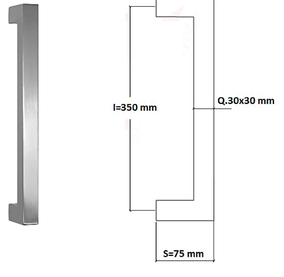 Poignée de tirage Carrée 30x30 mm - Entraxe350 mm - INOX 304 Laqué RAL 9005 Noir Mat-Hardwarexchange Outlet