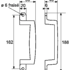 Poignée de tirage chromée déportée - 188 mm - Type 465 --Vachette New