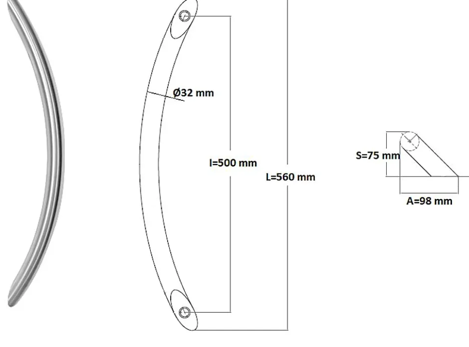Hardwarexchange Poignée de tirage Diamètre 32 mm - Entraxe500 mm - INOX 304 satiné