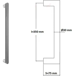 Hardwarexchange Poignée de tirage Diamètre 30 mm - Entraxe350 mm - INOX 304 satiné