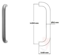 Poignée de tirage Diamètre 32 mm - Entraxe350 mm - INOX 304 satiné-Hardwarexchange Clearance