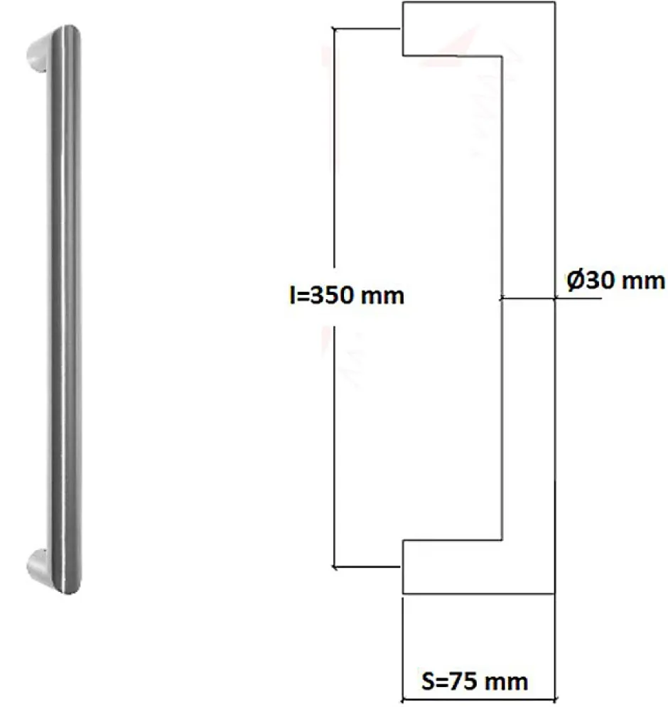 Hardwarexchange Poignée de tirage Diamètre 30 mm - Entraxe350 mm - INOX 304 poli